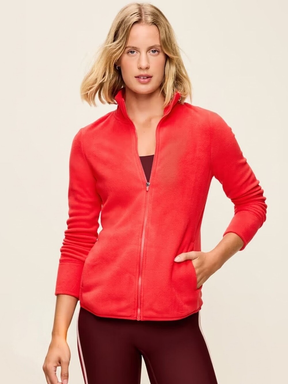 Old Navy Fitted Performance Women’s Neon Coral Full‑Zip Stretchy Fleece Jacket L